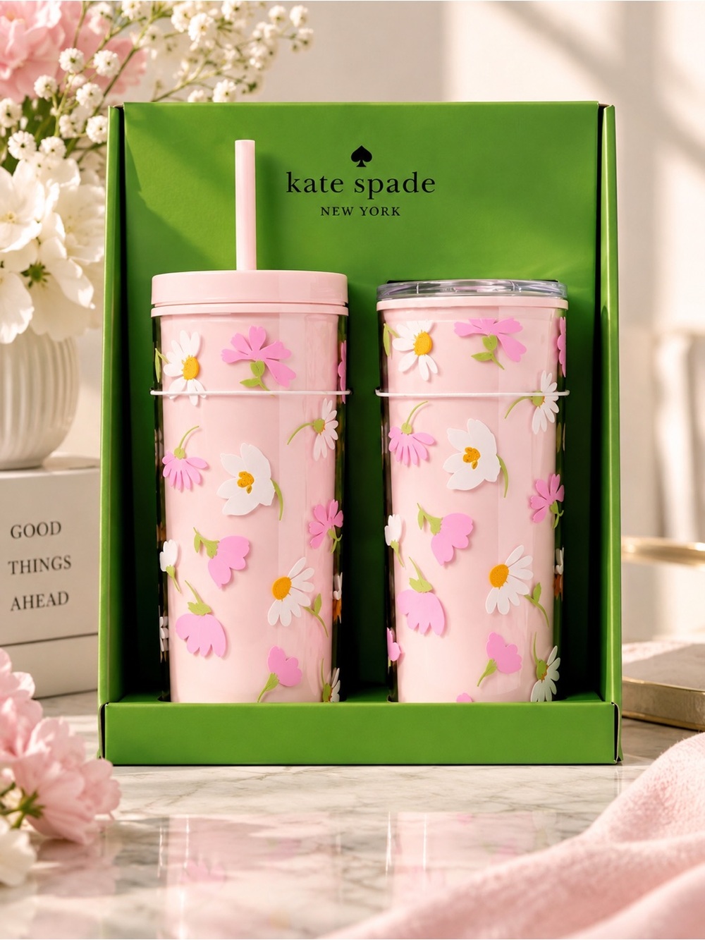 kate spade Pink Floral Tumbler Set with Straw